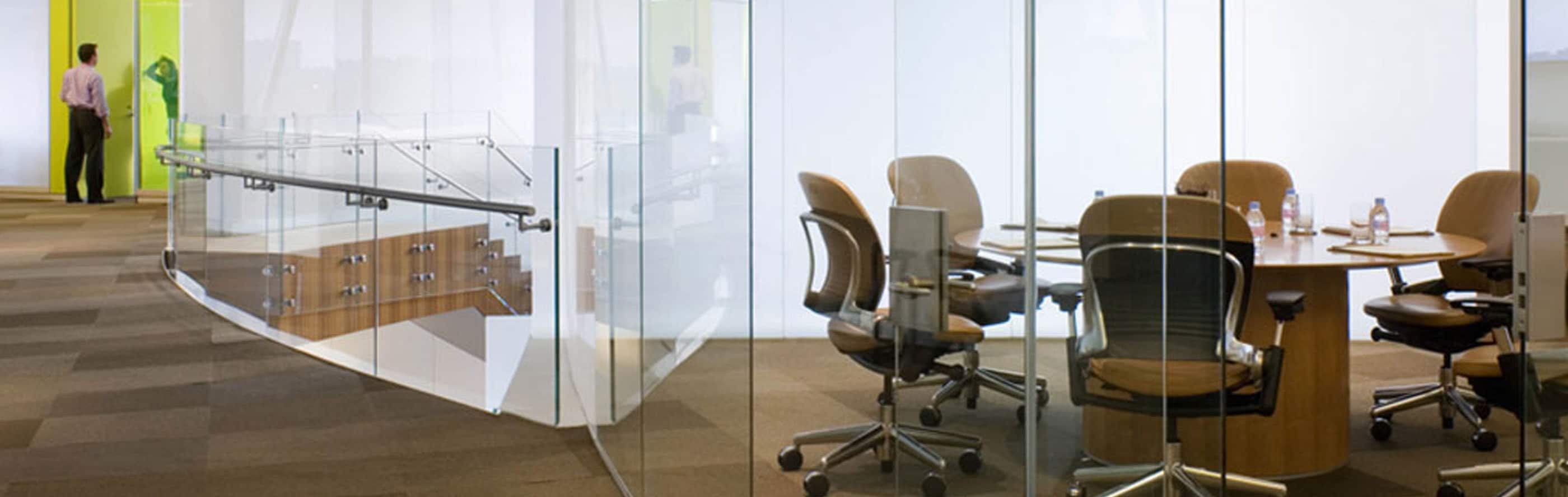 glass walled meeting room
