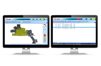 Dual monitors displaying software interface views