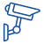 Blue line-illustration of a security camera