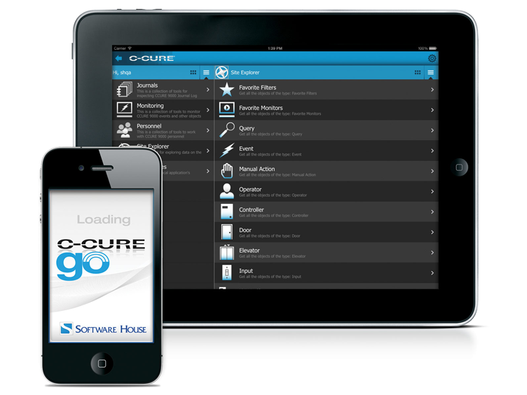 A smartphone and tablet displaying the c-cure go app