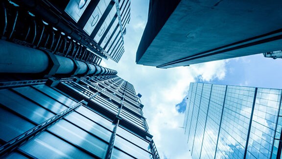frogs eye view of skyscrapers