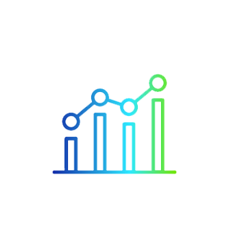 Blue-green line-illustration of an upward-sloping line graph above a bar graph